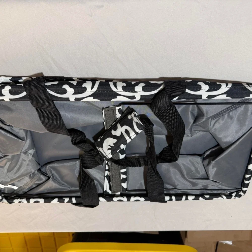 Black White Damask Cooler Bag Insulated XL Utility Tote Collapsible Picnic Bag